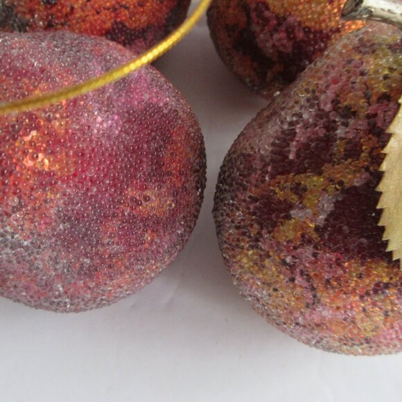 Sugar Beaded Pear Fruit Christmas Ornaments Lot Of 10 Red/Pink/Gold Bugle Beads - Picture 14 of 14